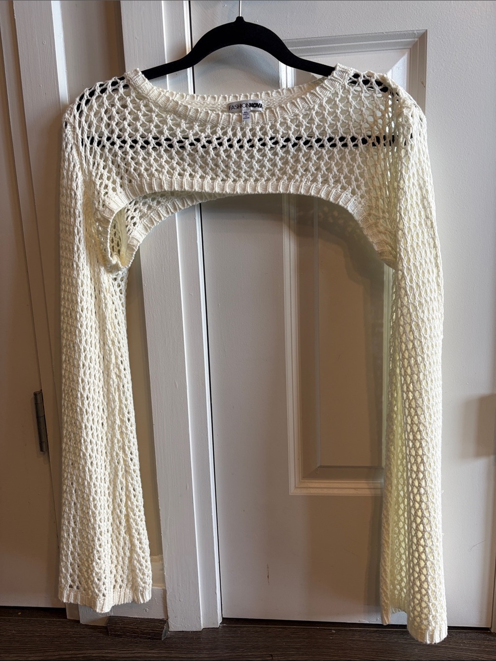 Fashion Nova Cream Open-Weave Shrug